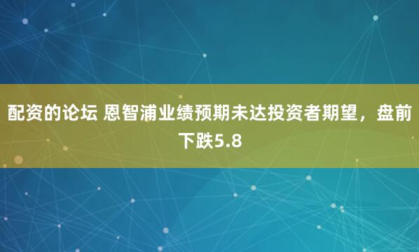 配资的论坛 恩智浦业绩预期未达投资者期望，盘前下跌5.8